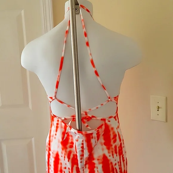 Orange and White Strappy Back Tie up Maxi Dress - Picture 4 of 4